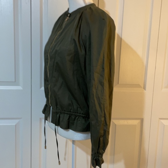 H&M Women’s SZ 8 Olive Green Front Zip Blazer Draw String Waist Lined Jacket - Picture 5 of 13